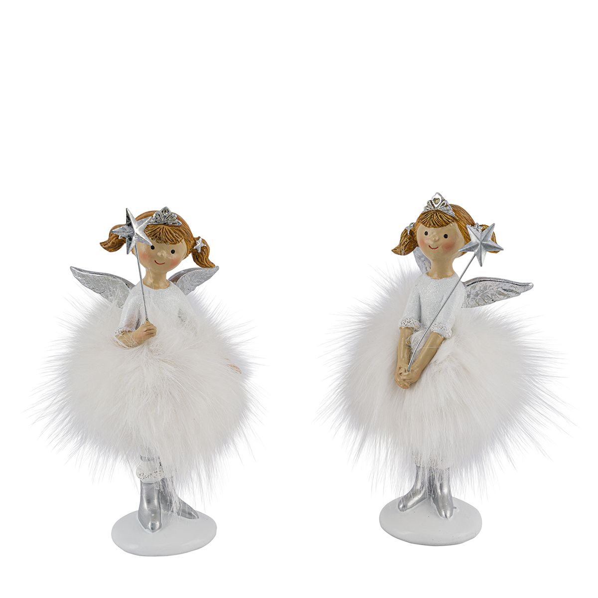 Deko Weihnachtsengel, putziger Engel mit Plüschrock, Krone und Sternenzepter, 17cm