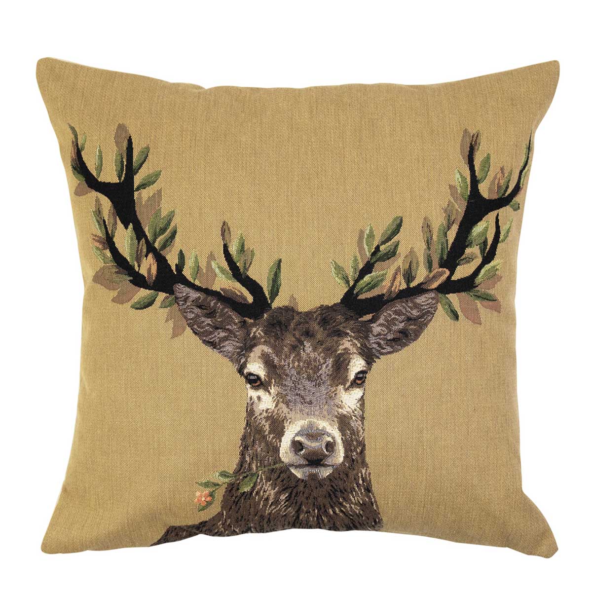 Gobelin Kissen Hirsch, Hirsch mit Blätter-Geweih, 45x45cm, Mars & More