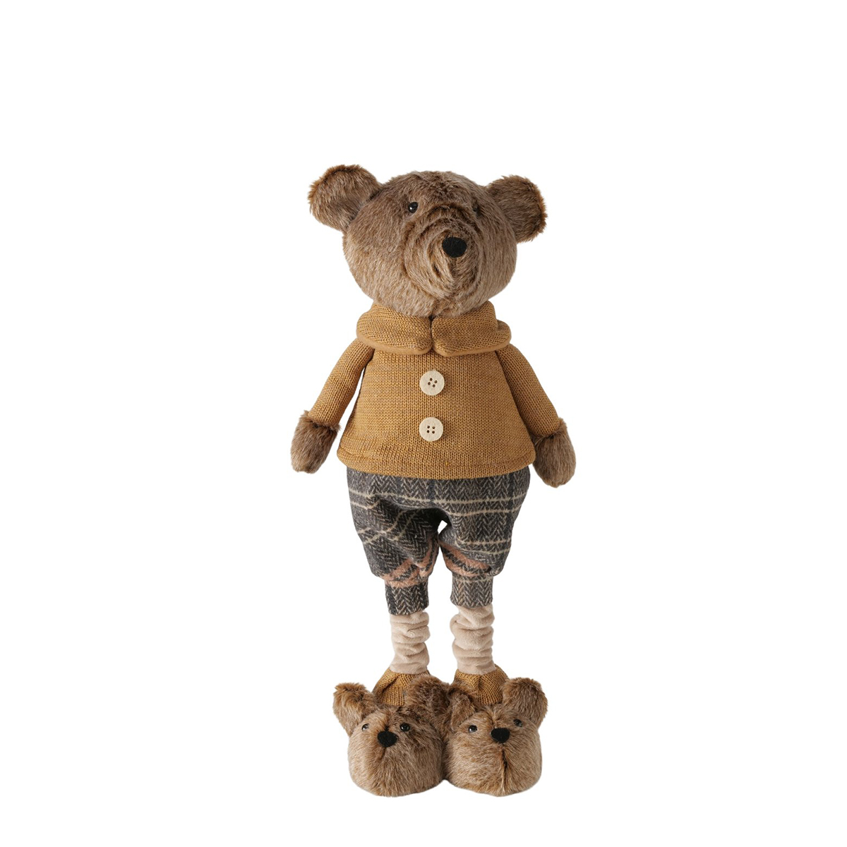 Deko Teddy mit Pumphose und Hundeschuhe, Teddyjunge mit Teleskopbeine, 34cm bis 54cm, Boltze Home Collection