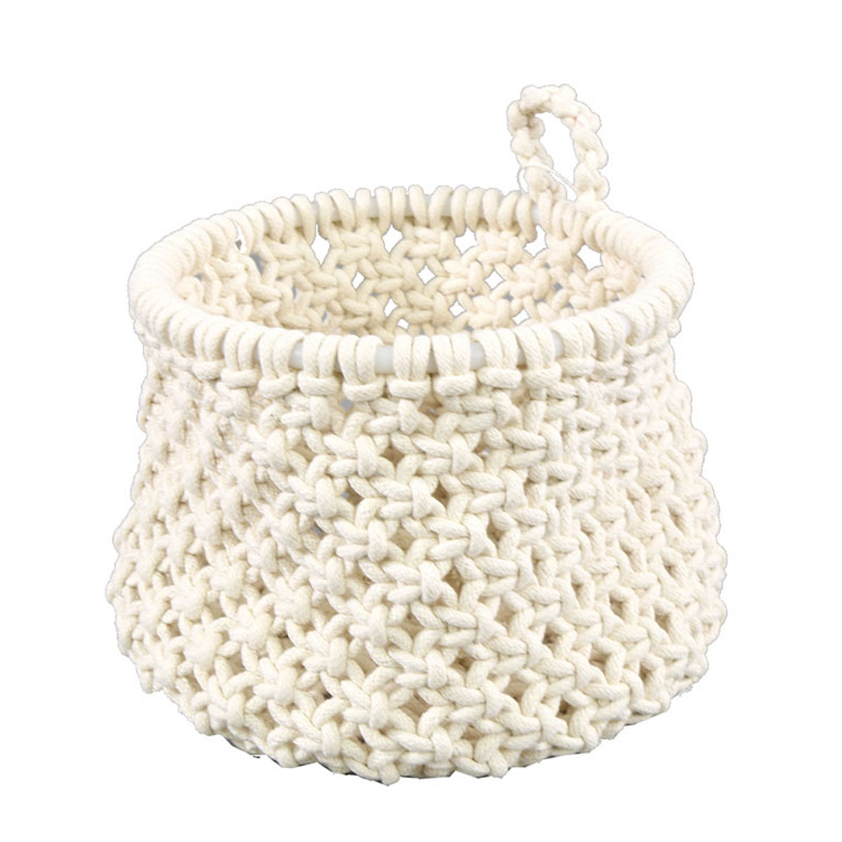 Deko Korb Boho gehäckelt, Makramee-Korb mit Schlaufe, 16x13cm