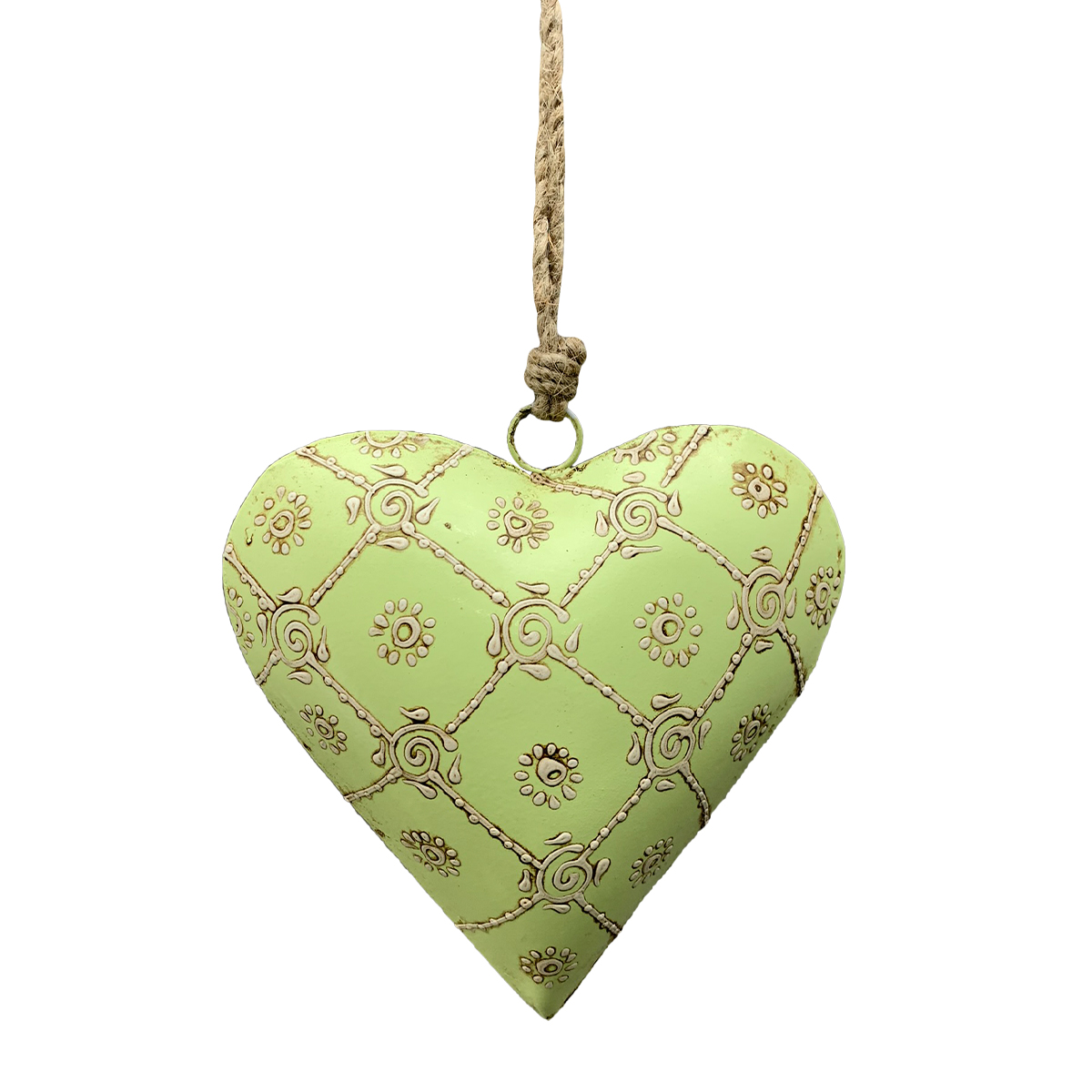 Deko Herz Nostalgie, elegantes Metallherz grün-beige, 16cm