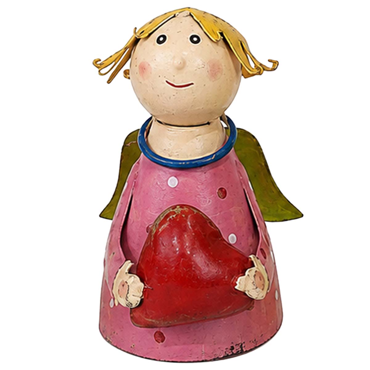 Zaunhocker Engel Schutzengel Used Look, Metallengel mit Herz und rosa Pünktchen-Kleid, 15cm