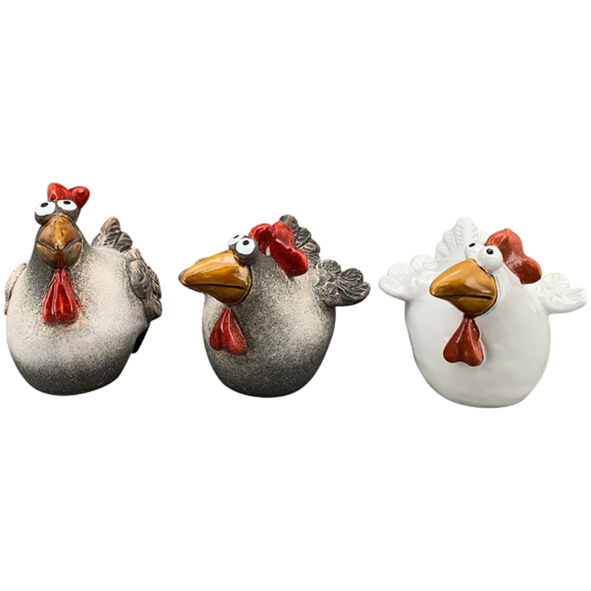 Zaunhocker Huhn, Keramikhuhn weiß oder grau, 13cm