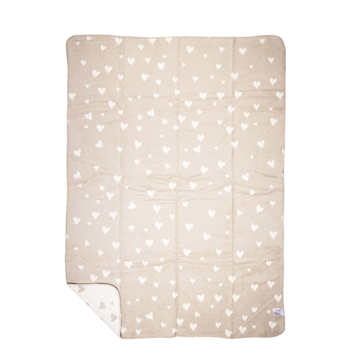 Fleecedecke Herz, Wendedecke mit kleinen und großen Herzen, creme-beige, 130x180cm, Mars & More