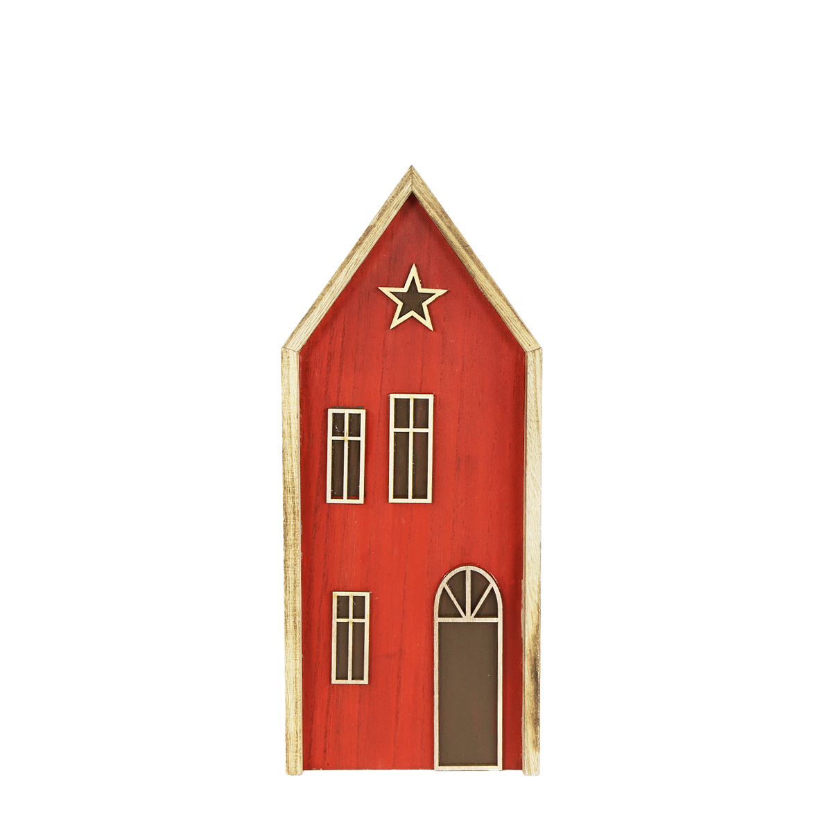 Deko Haus, Weihnachtshaus, Holzhaus mit Stern, rot-natur, 9x22cm, Aufsteller