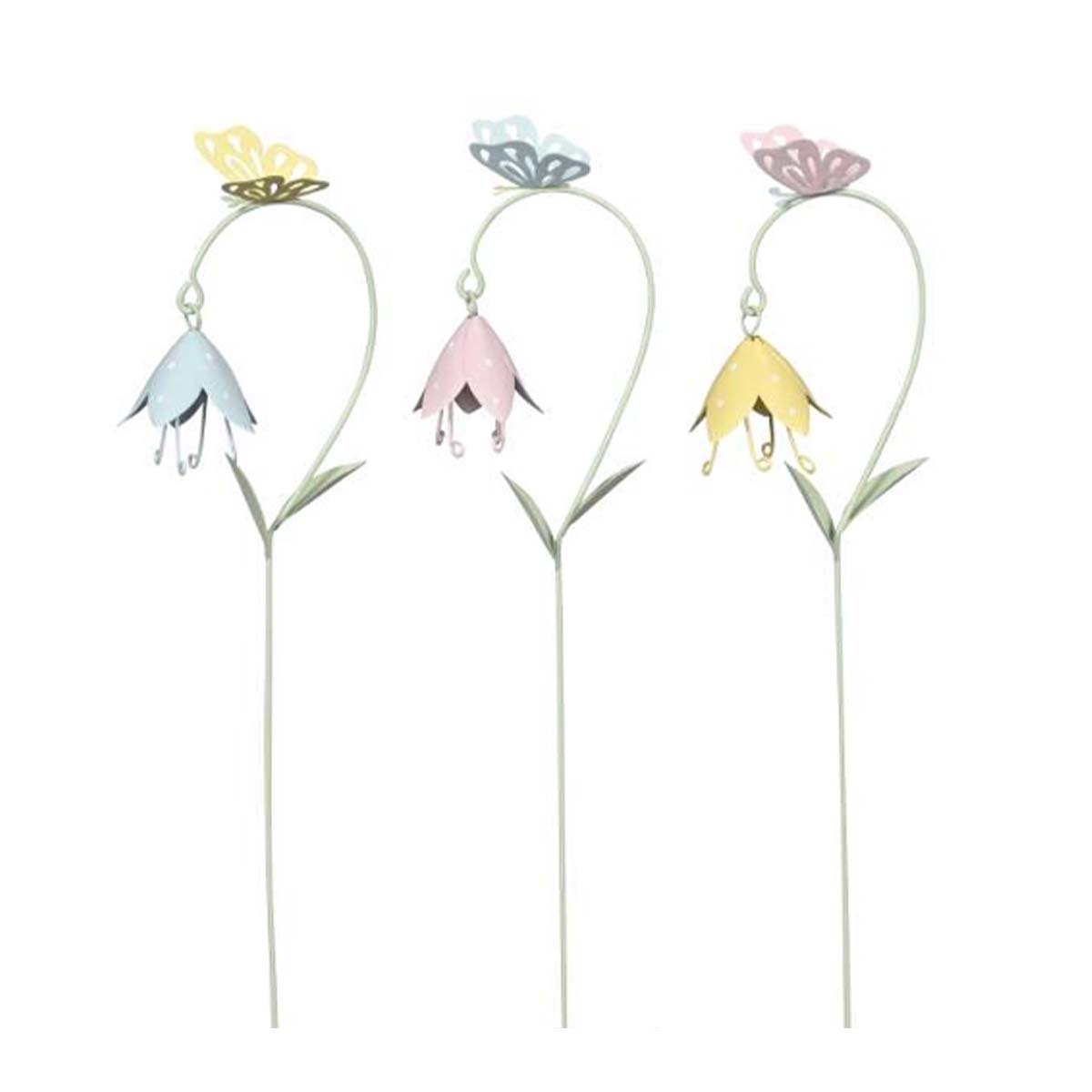 Gartenstecker Blume mit Schmetterling, pastellfarben, 43cm