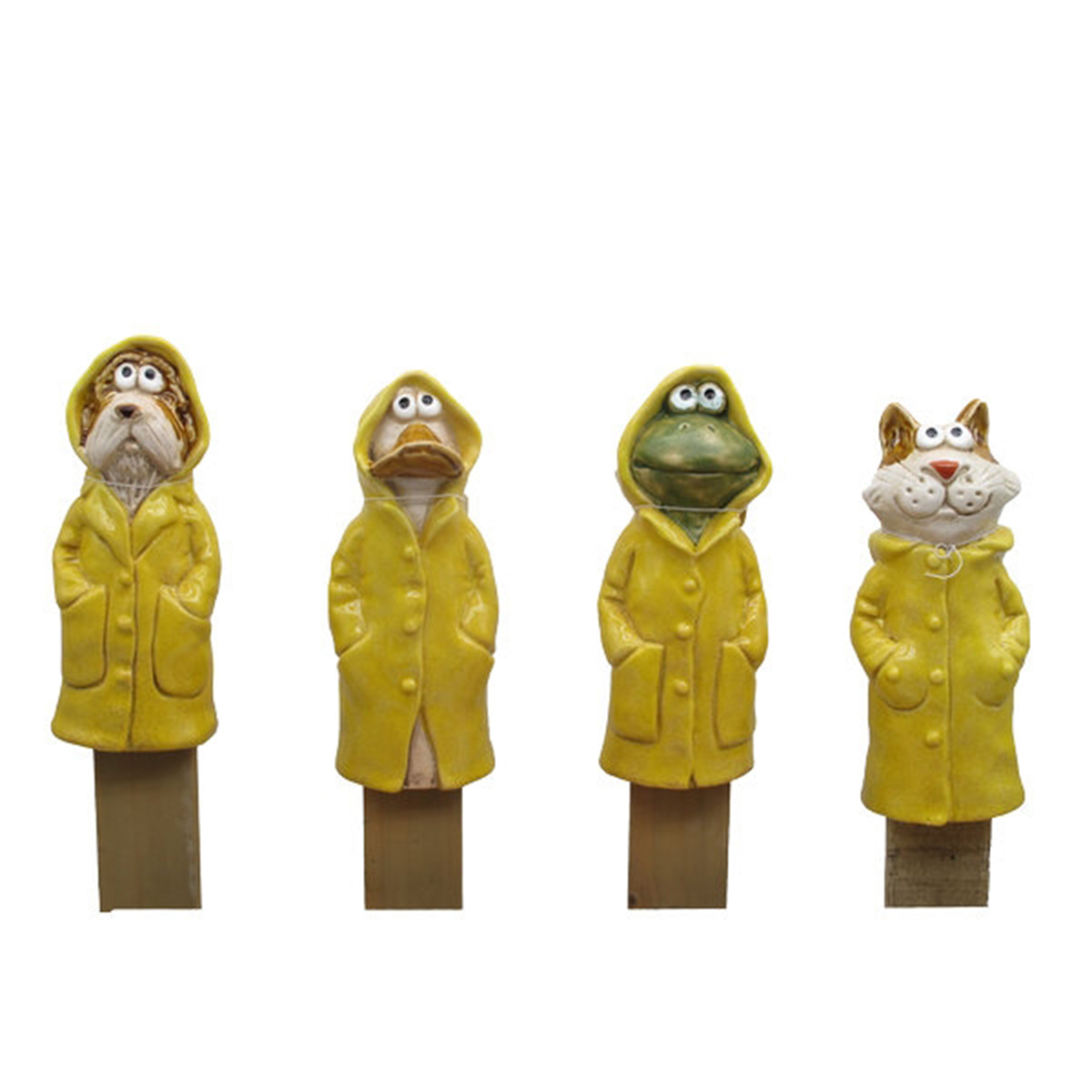 Zaunhocker Hund, Gans, Frosch oder Katze im Regenmantel, 20cm, Keramik