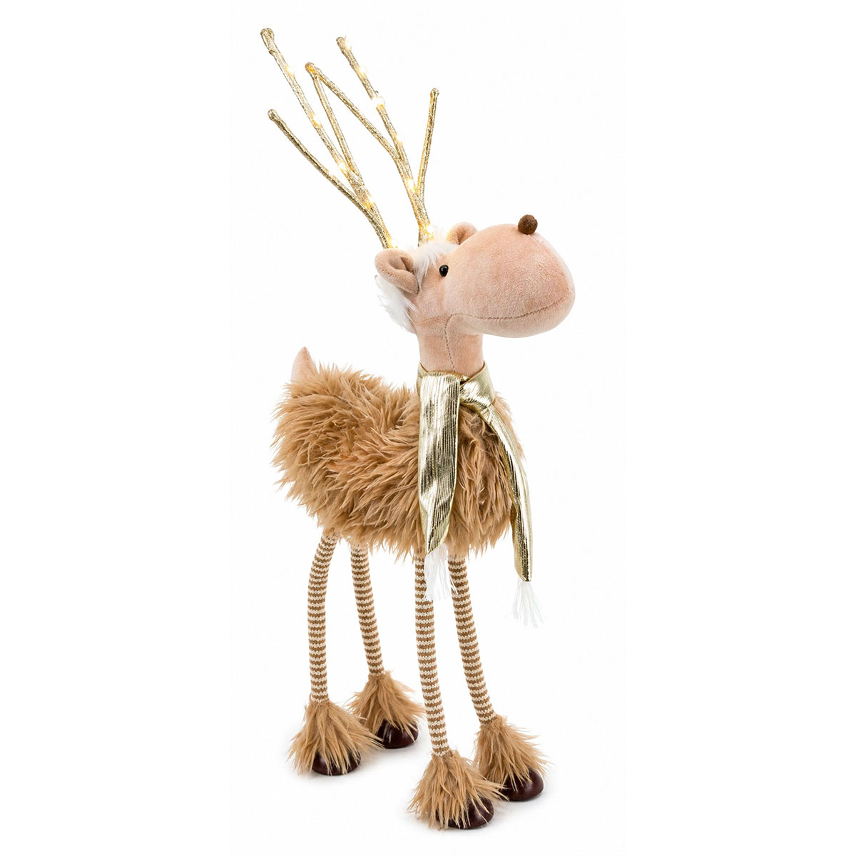 Deko LED Rentier mit Plüschkörper, lustiger Hirsch mit leuchtendem Geweih, 100cm