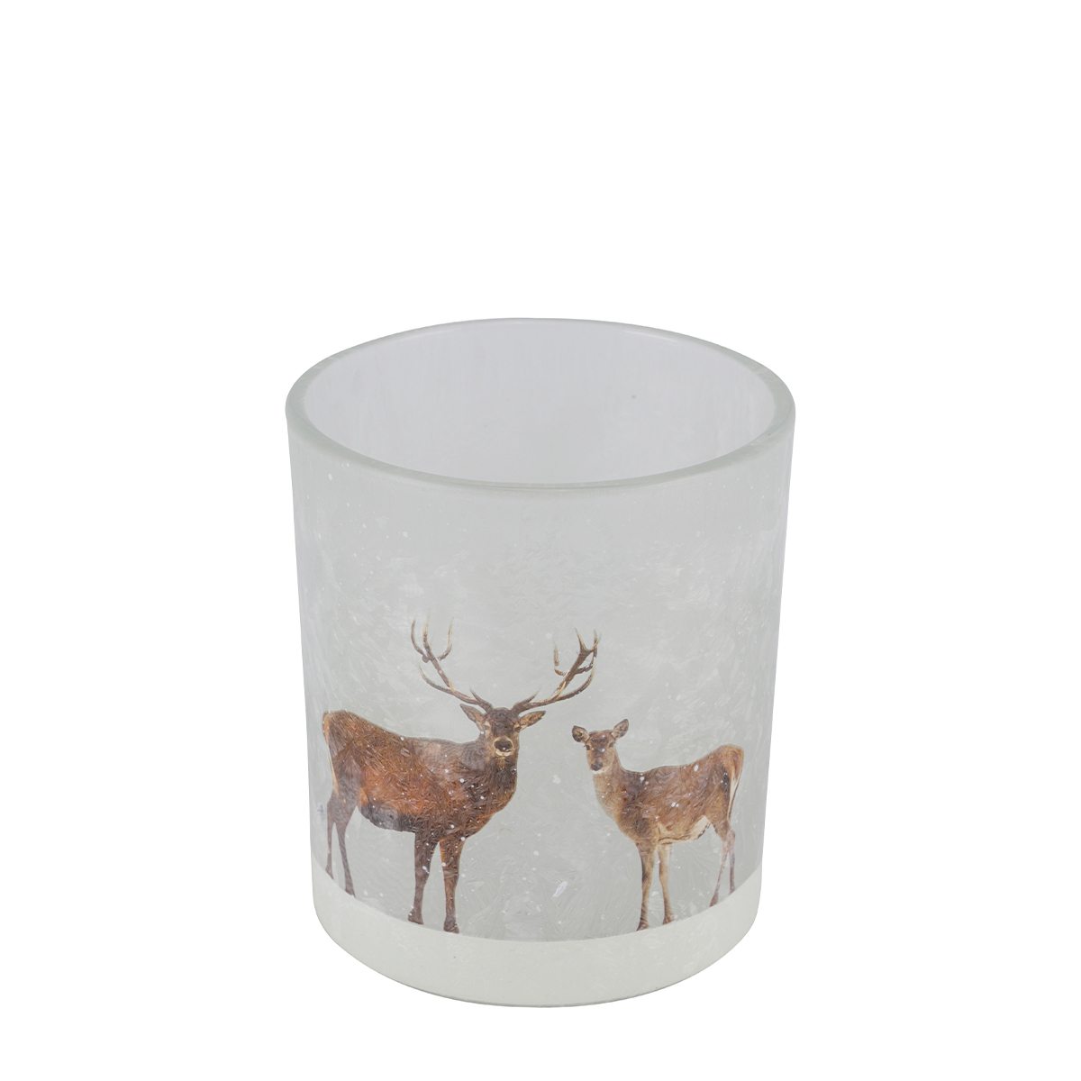 Deko Windlicht Hirsch und Reh im Schnee, Glaswindlicht Winter, 9cm
