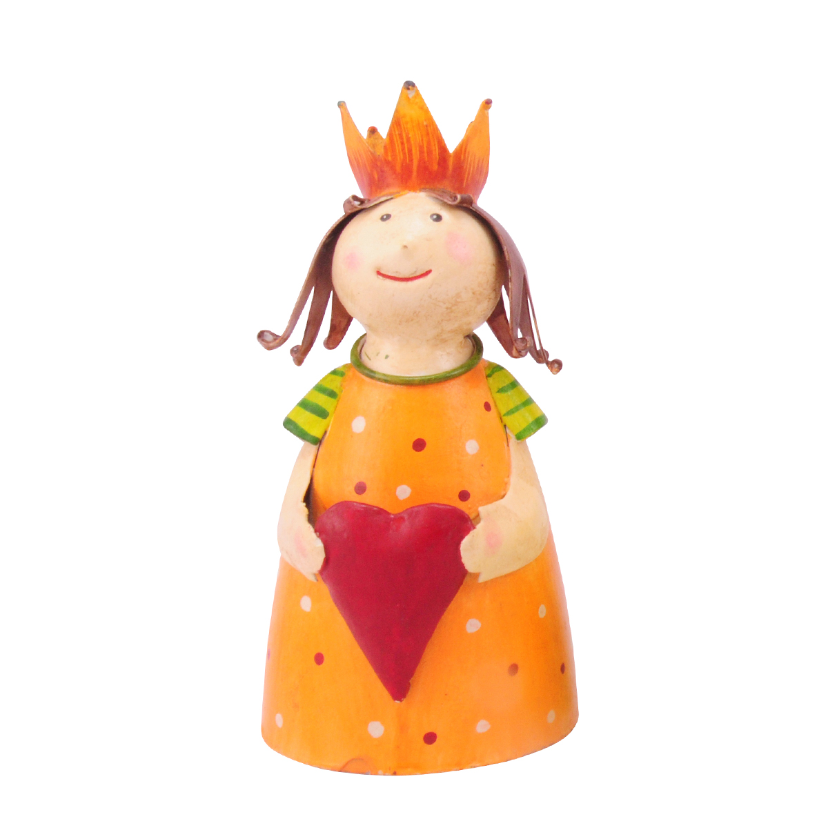 Zaunhocker Engel Schutzengel, Metallengel mit Herz und Krone, orange-gelbes Kleid, 22cm