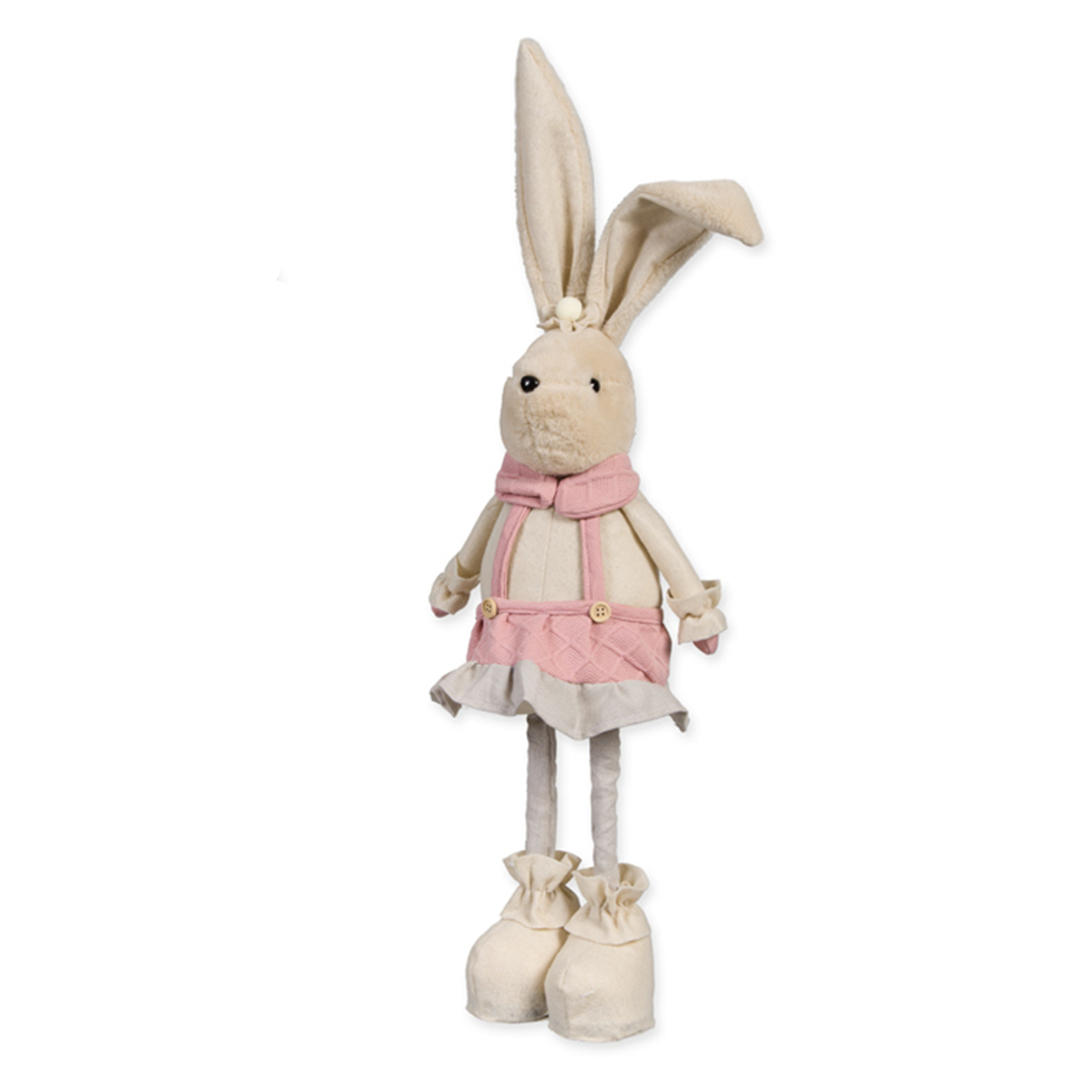 Plüschtier Hase mit rosa Kleid, putziger Plüschhase mit Teleskopbeine, 58-70cm
