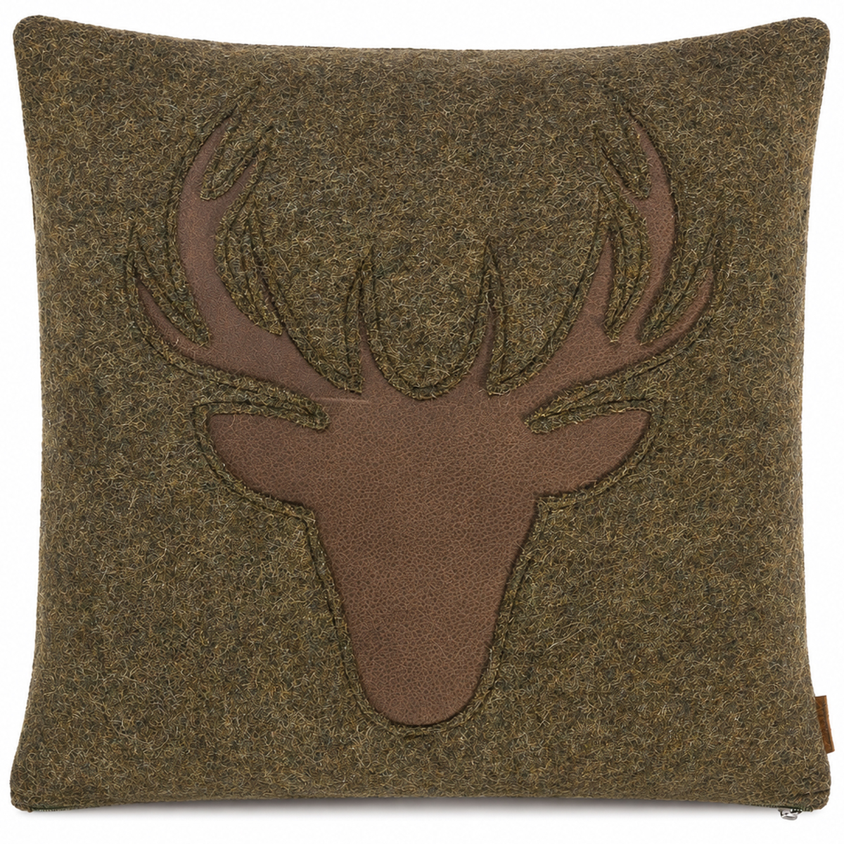 Loden Kissen Hirsch, moosgrünes Filzkissen mit Lederapplikation, 42cm