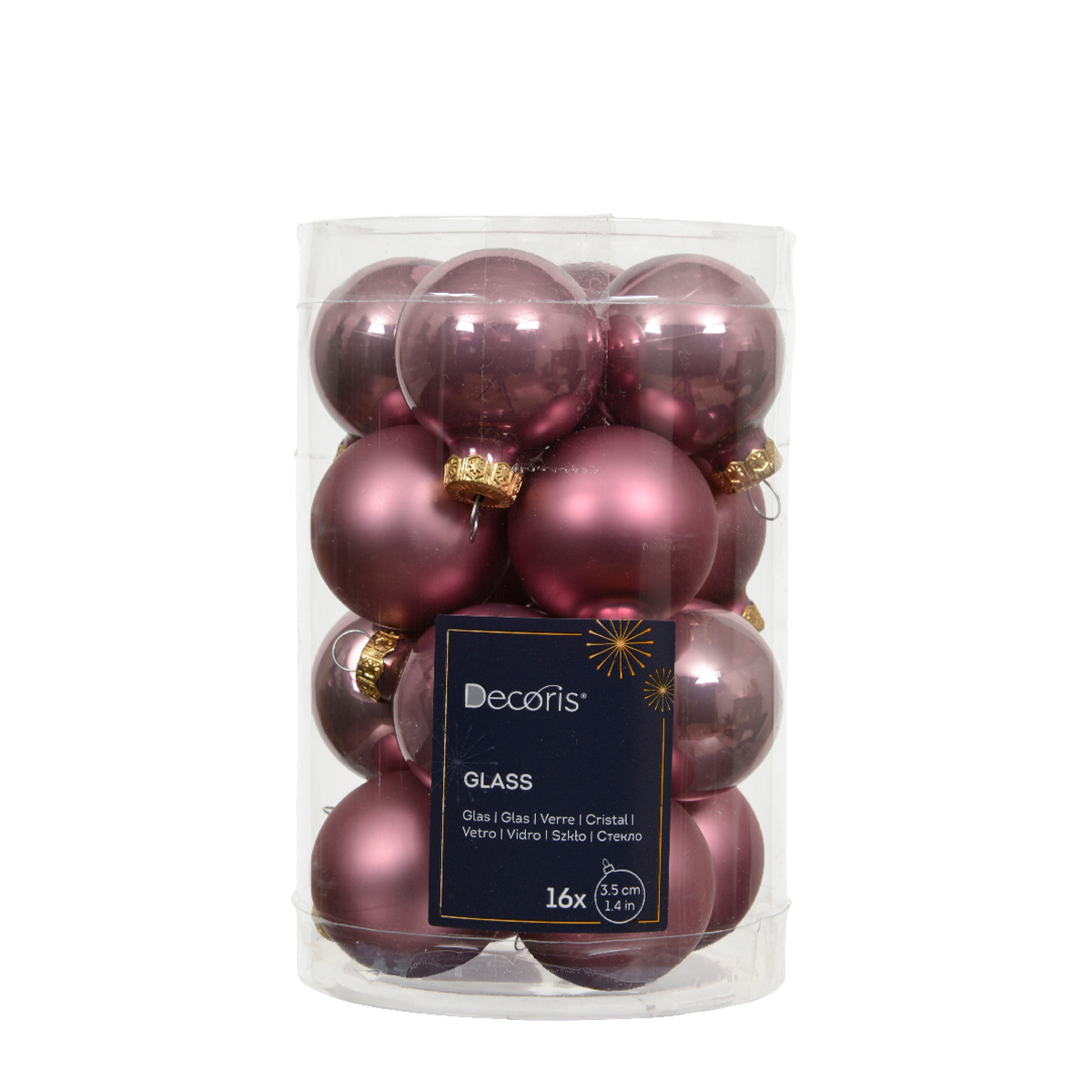 Mini Weihnachtsbaumkugeln aus Glas, altpink glanz/matt, Ø3,5cm, 16St/Box, Decoris