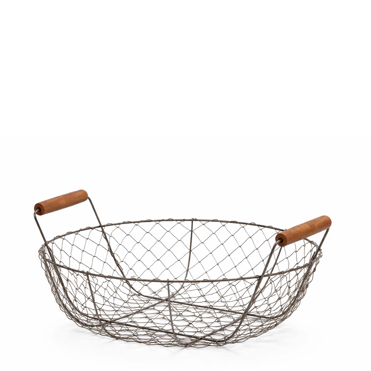 Deko Korb mit Henkel, Drahtkorb rund mit Holzgriffe, 28cm