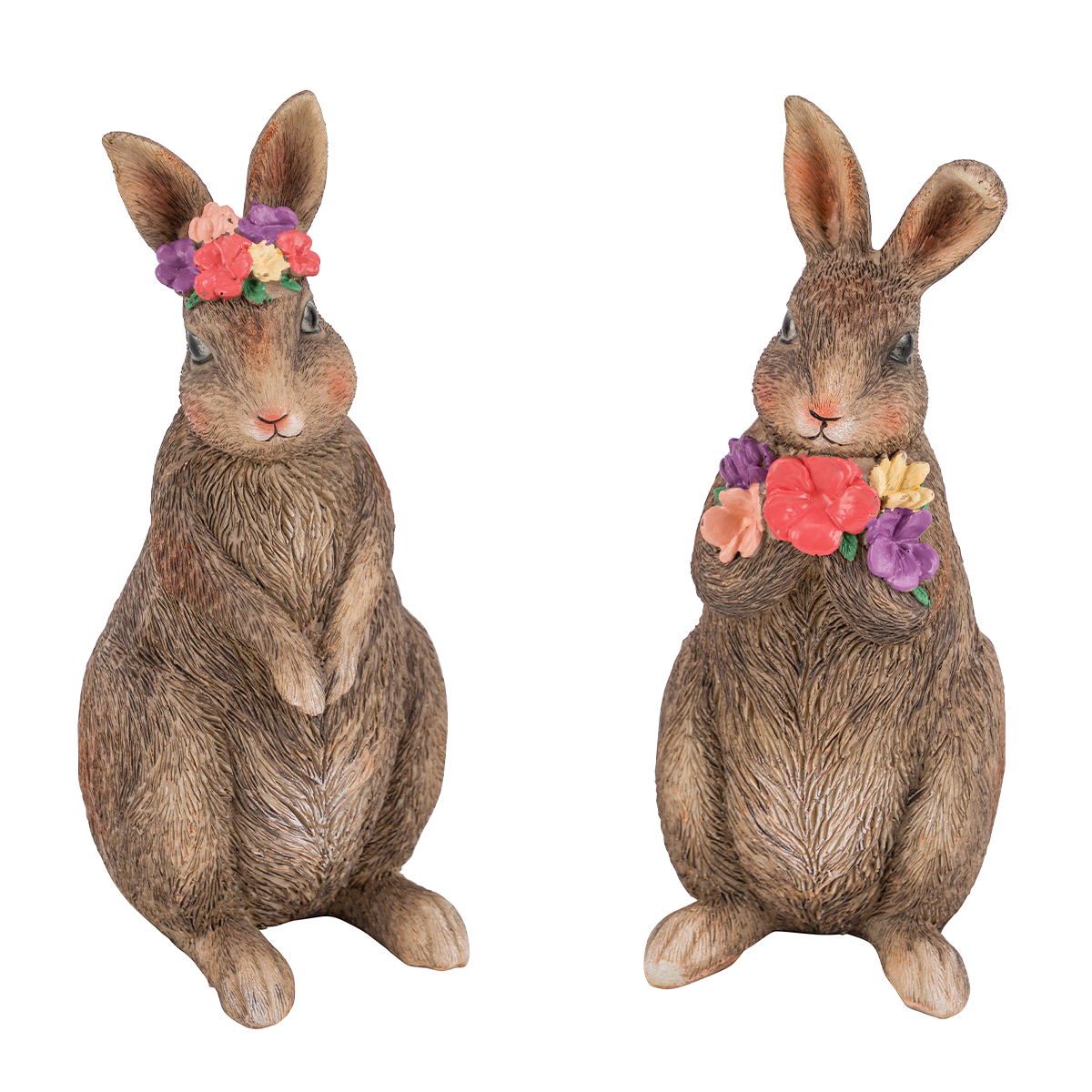 Deko Hase, Osterhase mit Blumen, 27cm, Polyresin