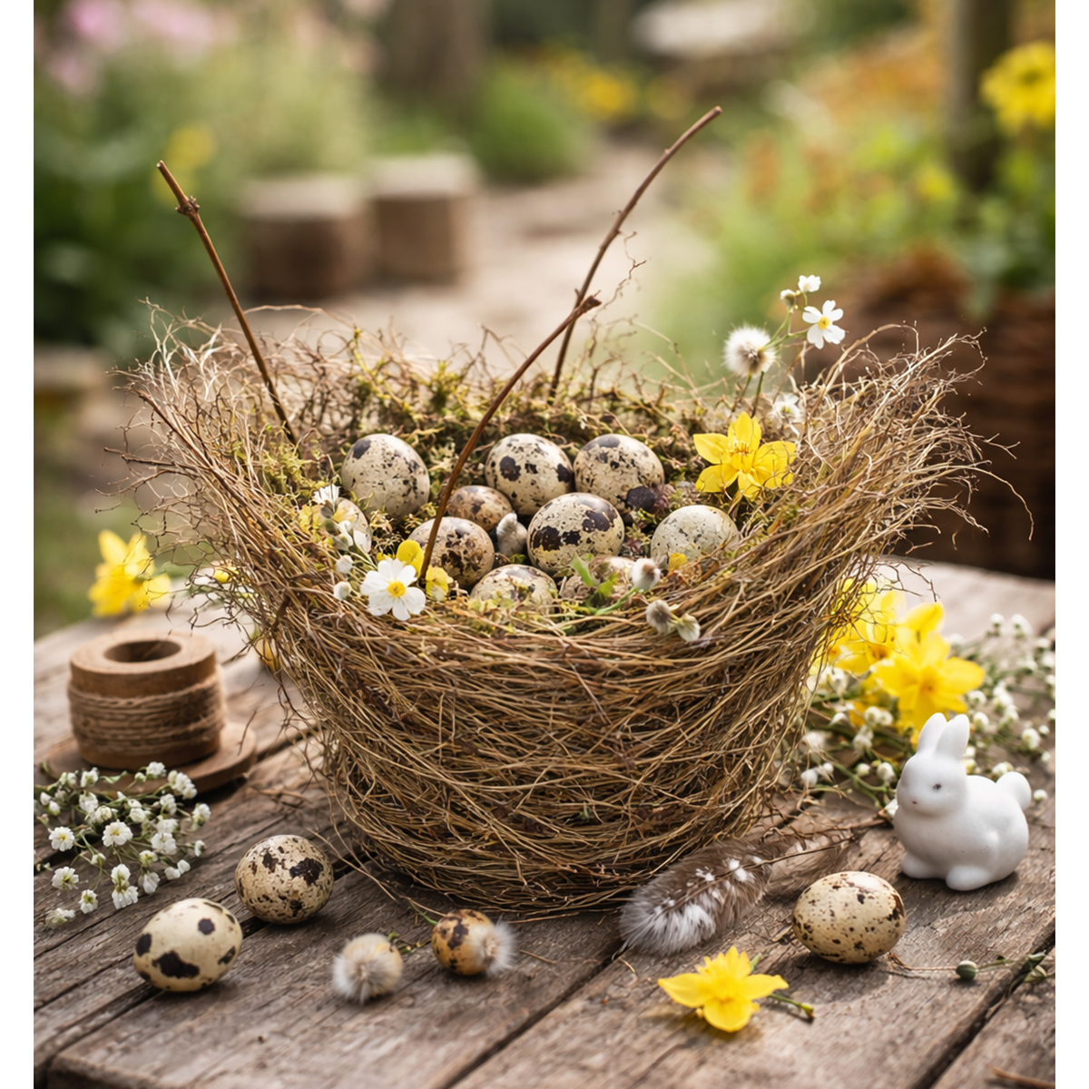Deko Osternest Natur, hohes Heunest, 15x25cm