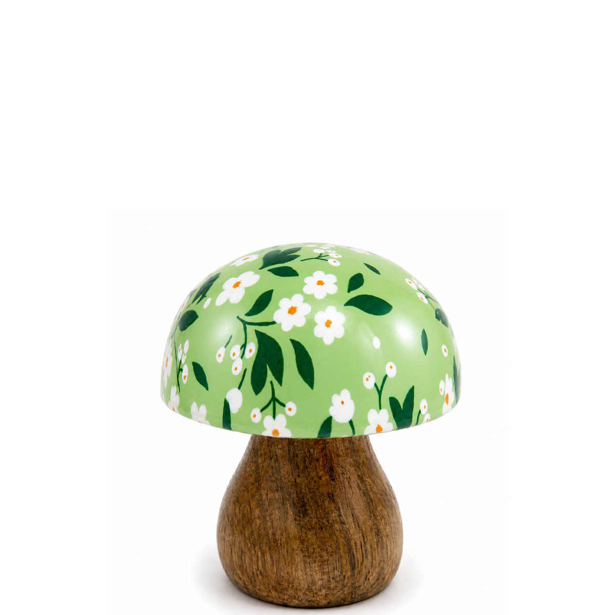 Deko Pilz mit grüner Kappe und Blumenmuster, kleiner Holzpilz, 5cm