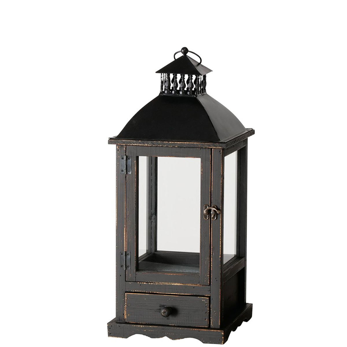 Holzlaterne Brighton rot im Shabby Look, rustikales Windlicht mit Schublade, 54cm, Boltze Home Collections