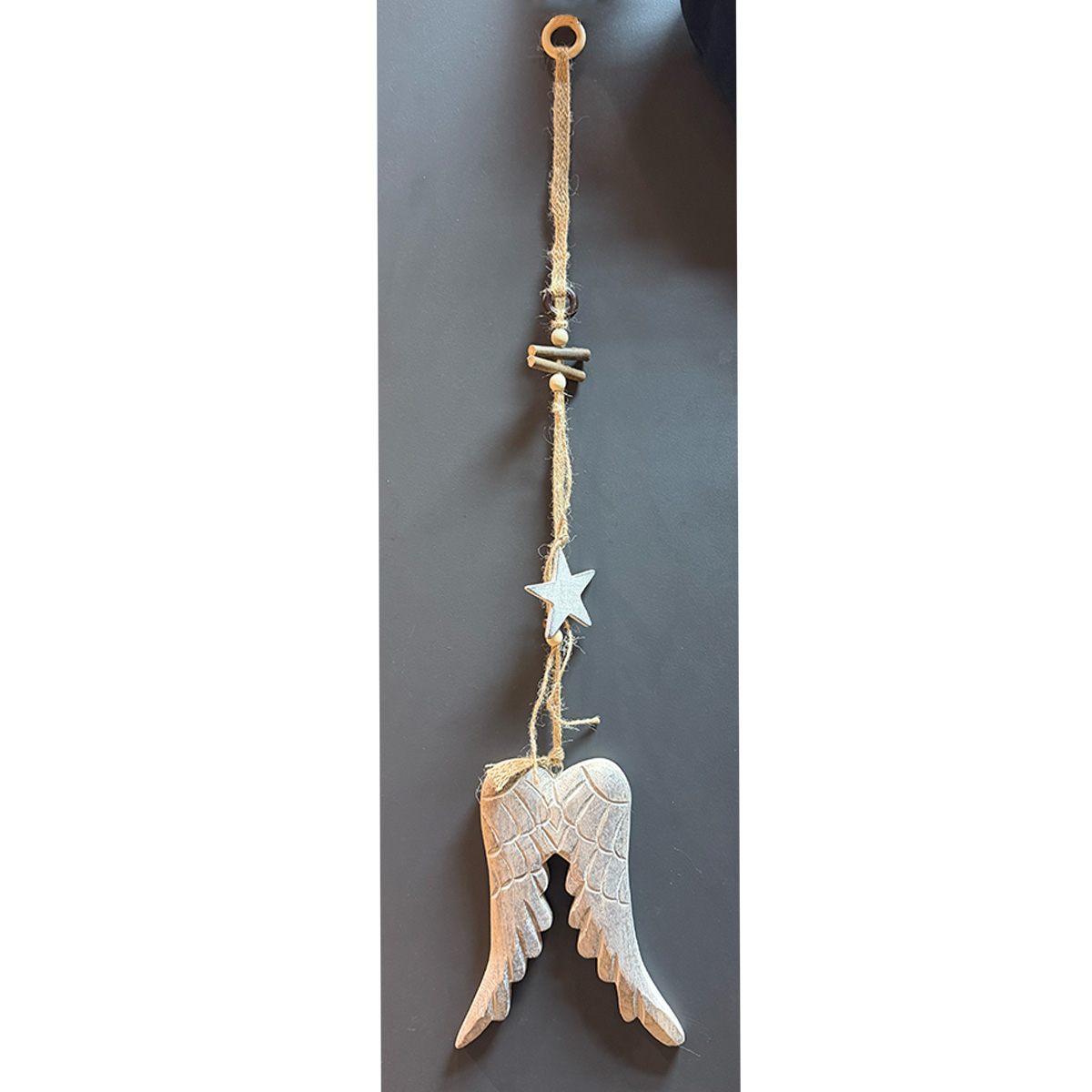 Hänger Engelsflügel, Holzflügel am Juteseil, 48cm