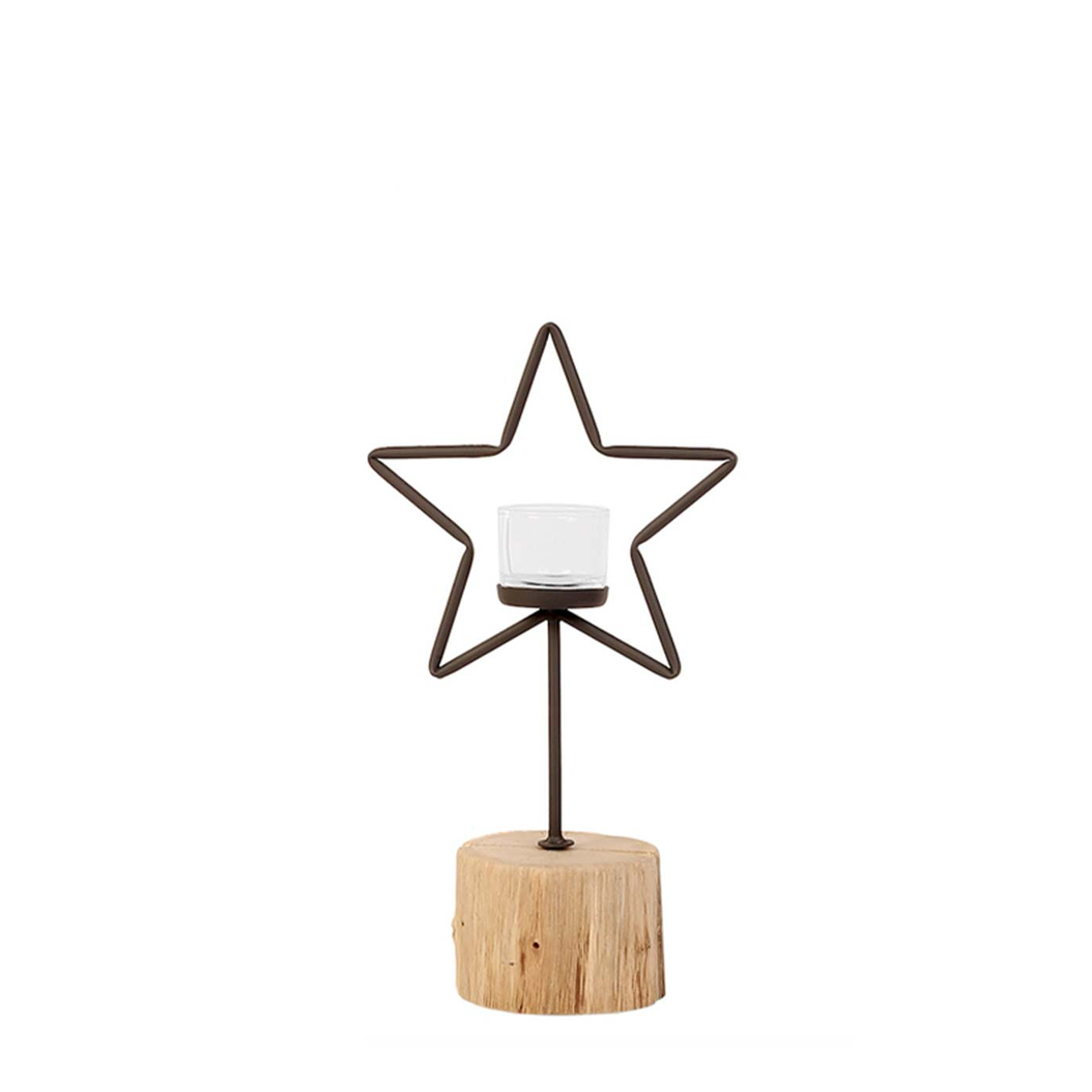 Windlicht Weihnachtsstern, Eisenstern auf rustikalem Holzfuß natur, 40cm, WMG Grünberger