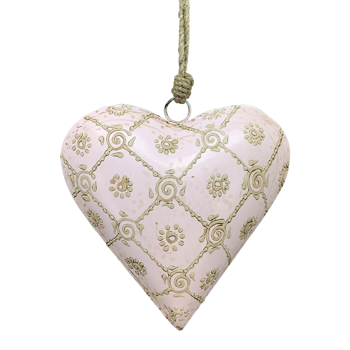 Deko Herz Nostalgie, elegantes Metallherz rosa-creme, 21cm