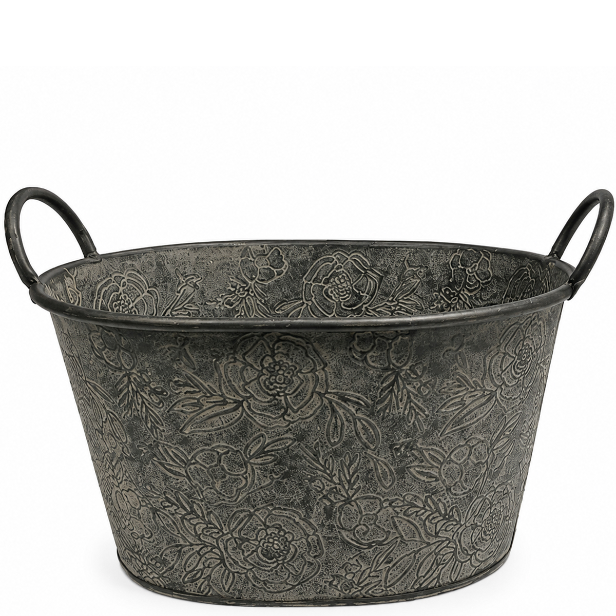 Deko Zinkwanne mit Henkel und Blumenmuster, 38cm