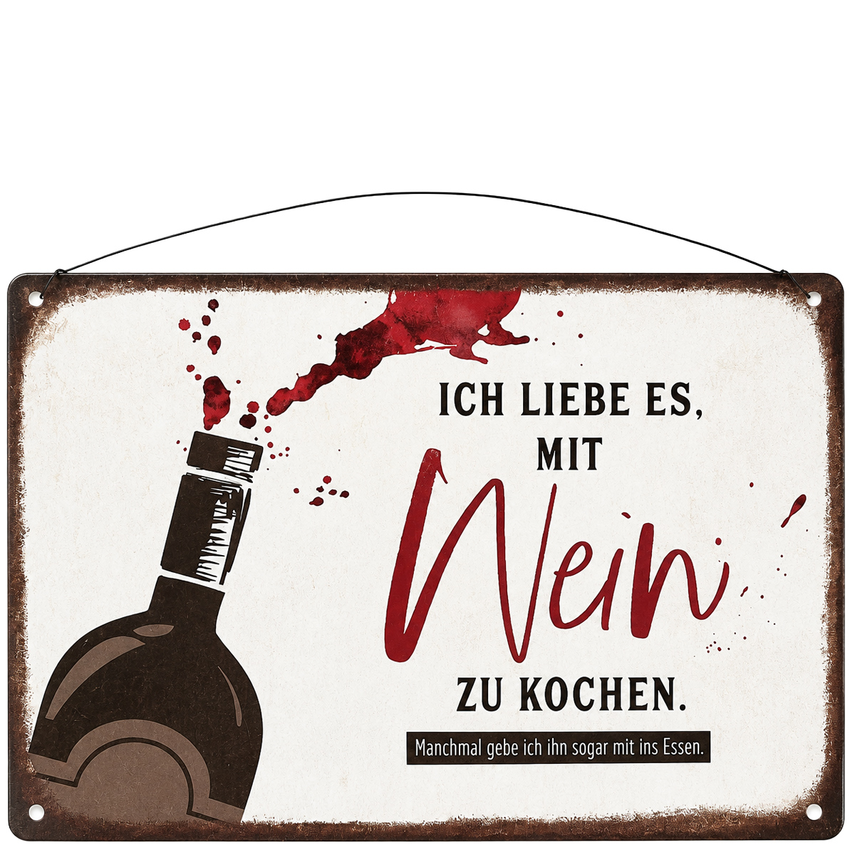 Metallschild im Retro Look mit Spruch: Ich liebe es, mit Wein zu kochen