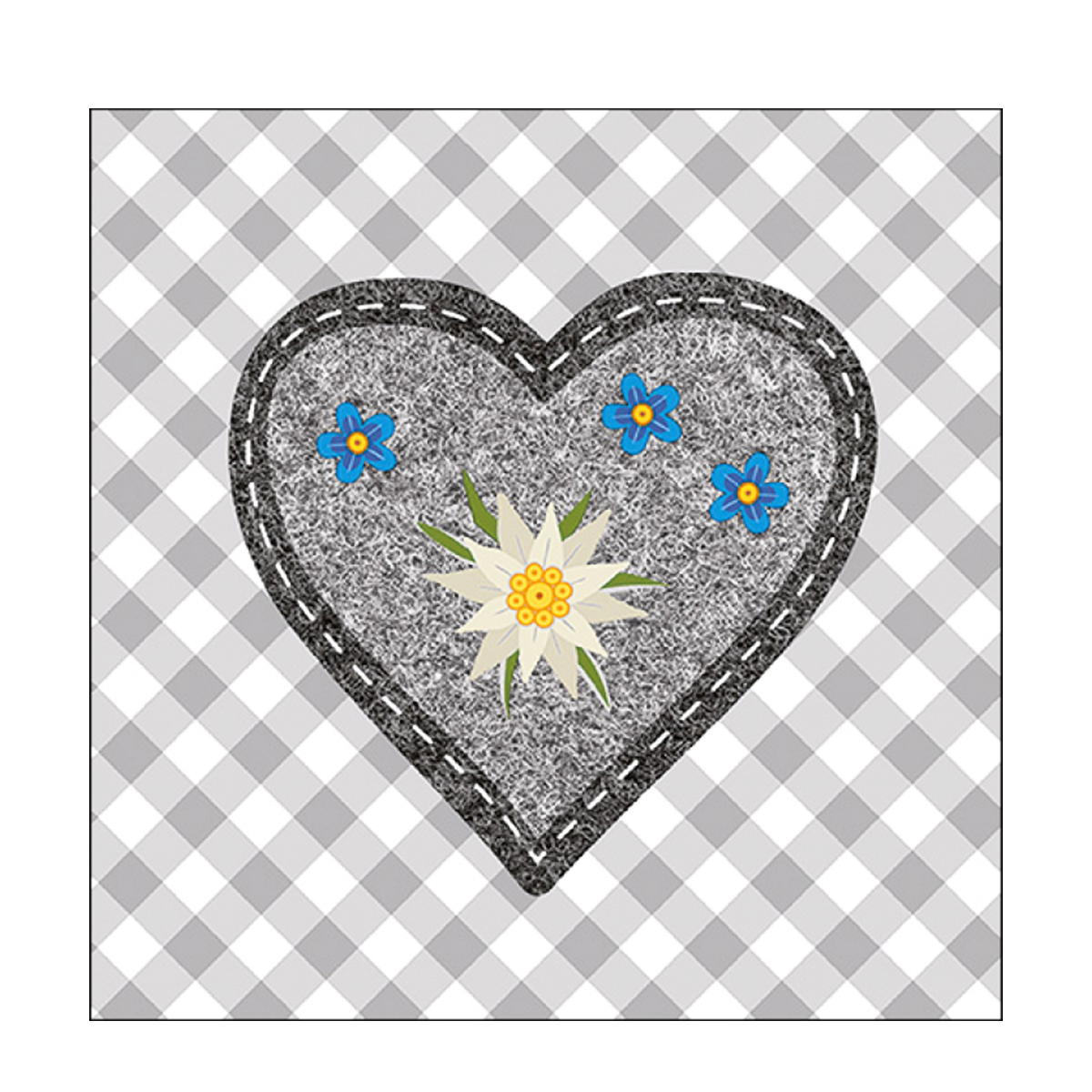 Ambiente Papierservietten Edelweiß im Herz grau kariert, 33x33cm