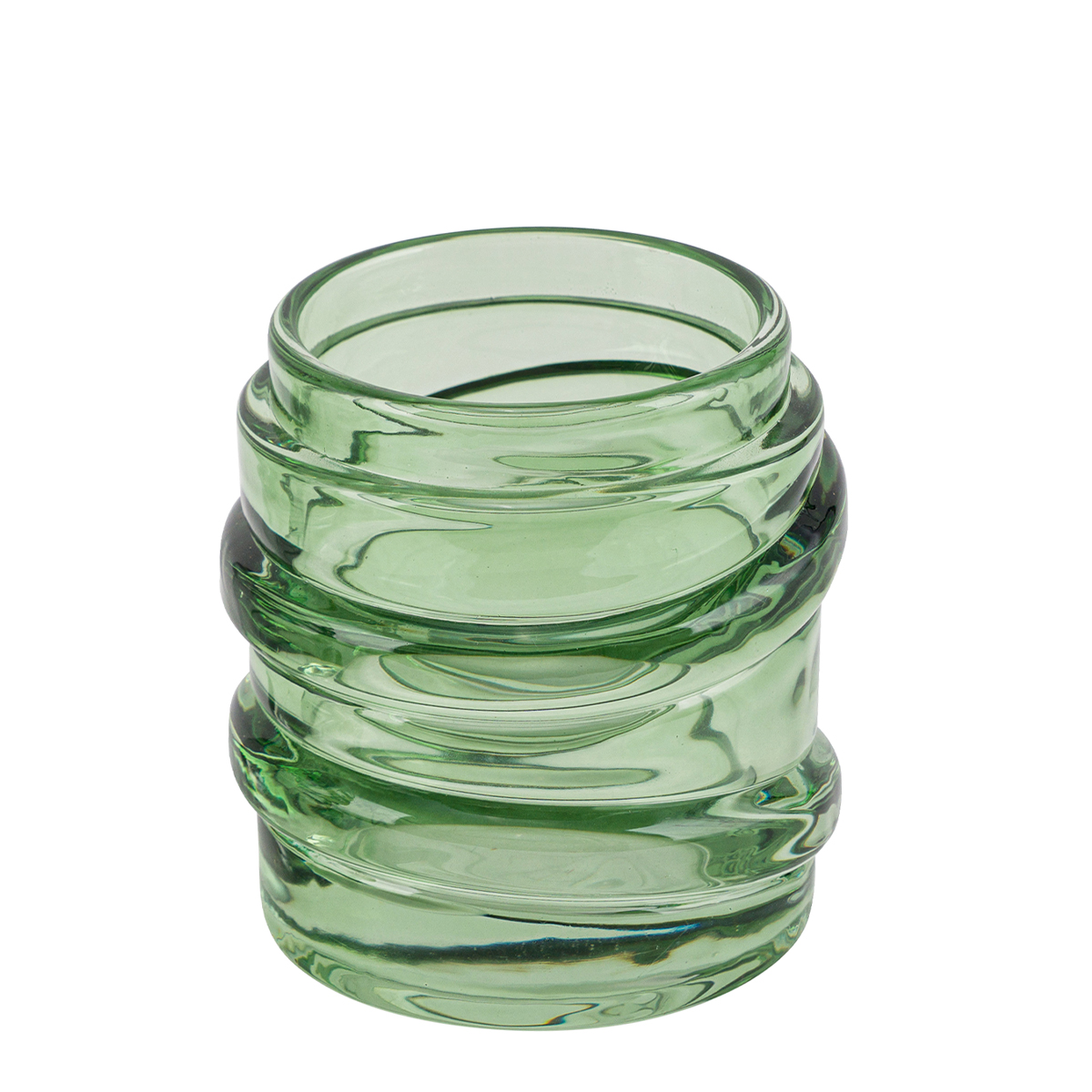 Deko Teelichtglas Wellenform, Windlicht aus Glas grün, 7x8cm