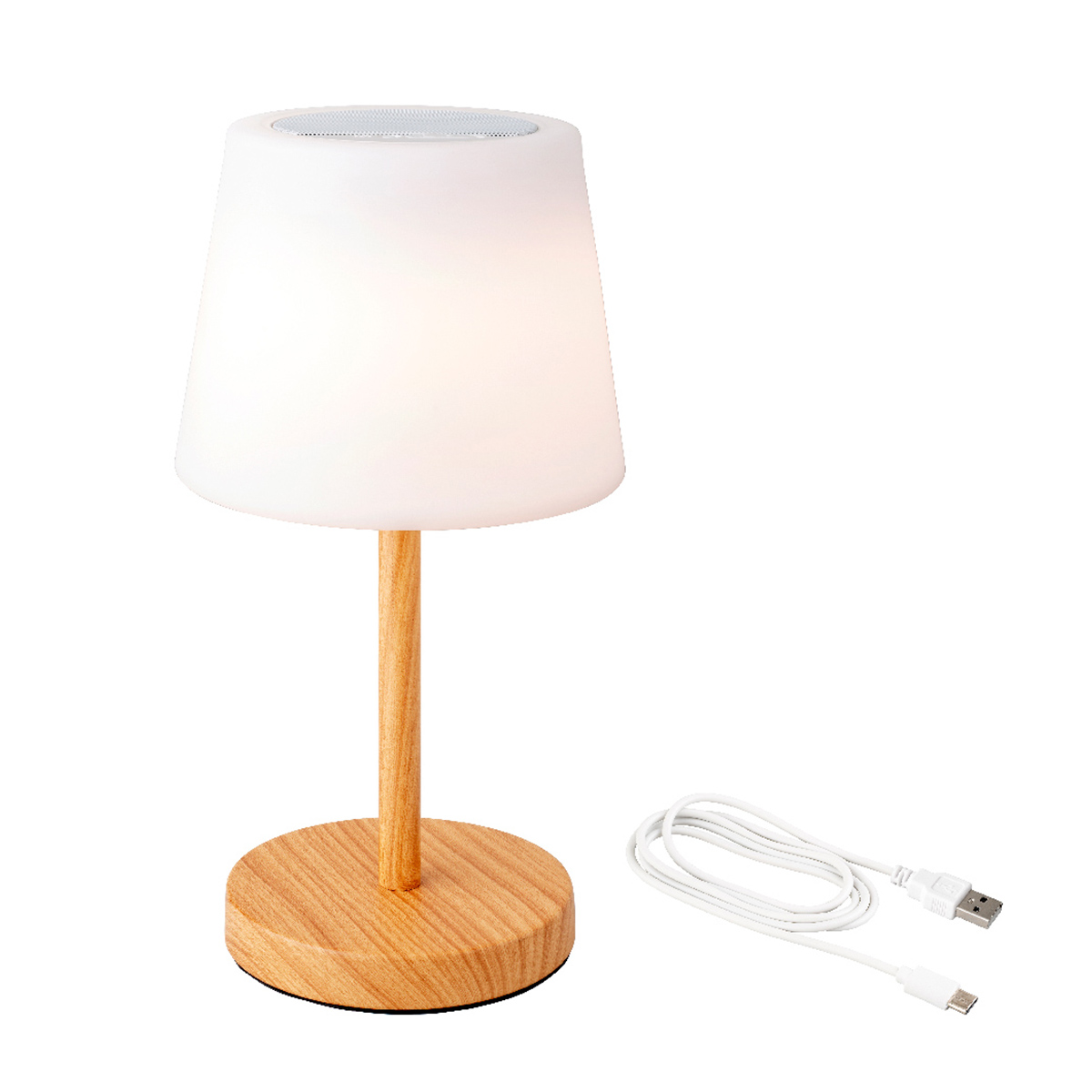 LED Tischleuchte mit Lautsprecher, aufladbar, warmes weiß, outdoorgeeignet, 38x20cm