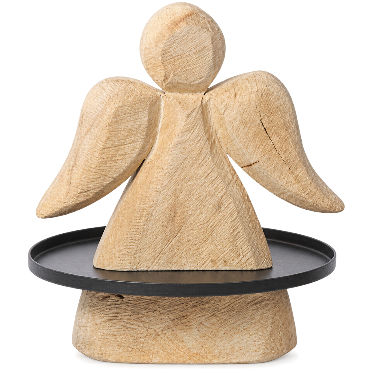 Deko Etagere Weihnachtsengel aus Naturholz, Holzengel im Eisenteller, 48cm, WMG Grünberger