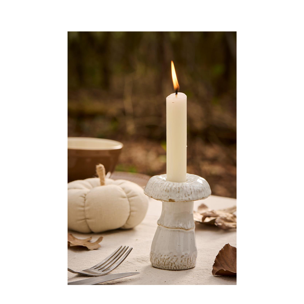 Deko Kerzenhalter Pilz, Keramikpilz beige-braun, 10cm, Ib Laursen