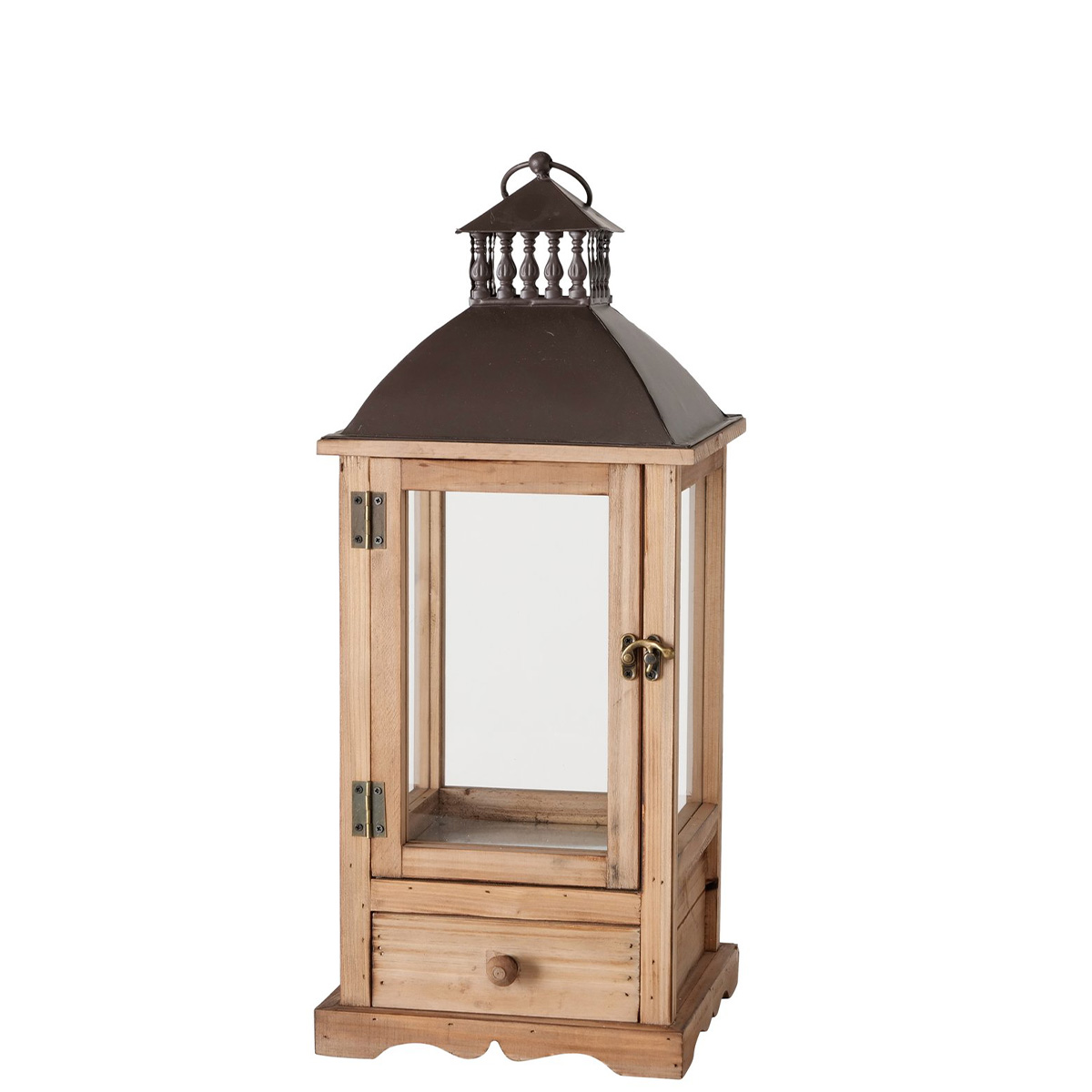 Holzlaterne Brighton rot im Shabby Look, rustikales Windlicht mit Schublade, 54cm, Boltze Home Collections