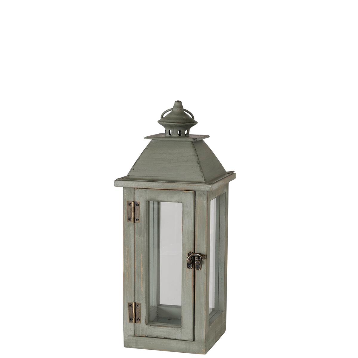 Holzlaterne Sagos hellgrün im Landhausstil, rustikales Windlicht, 41cm, Boltze Home Collections