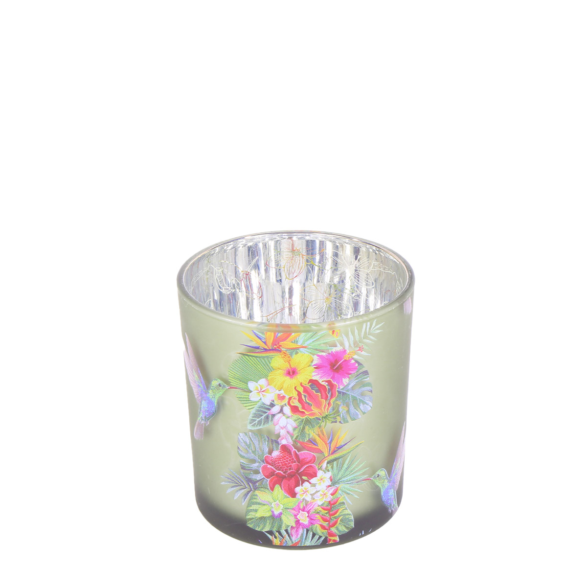 Windlicht Tropical, satiniertes Glas-Windlicht mit Kolibri, 7x8cm