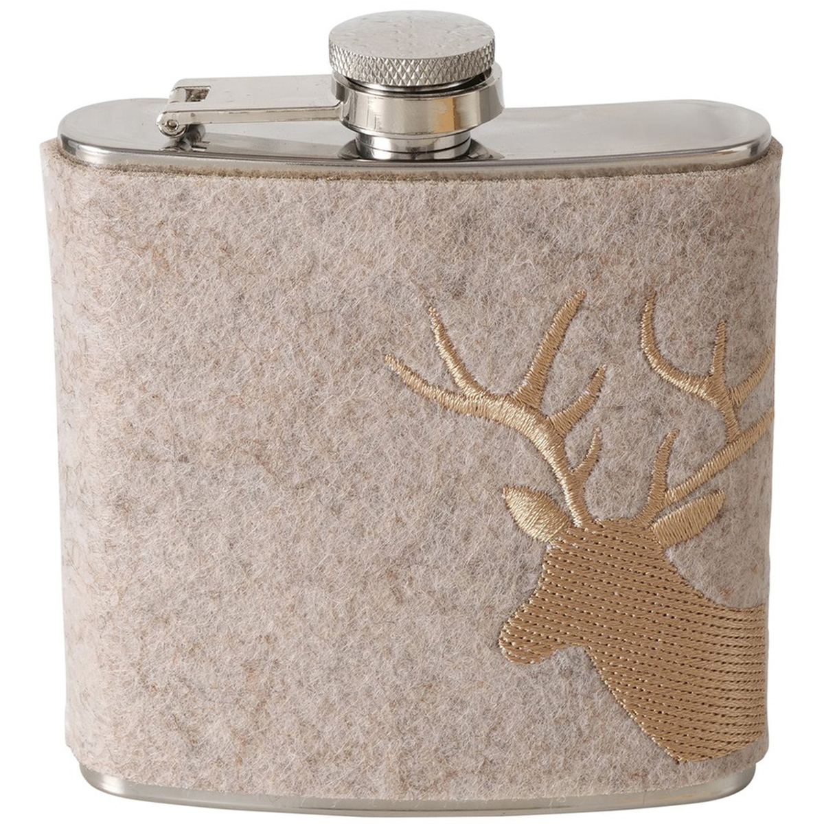 Flachmann Hirsch Vilbert, Taschenflasche aus Filz mit Hirschkopf, Boltze Home Collections