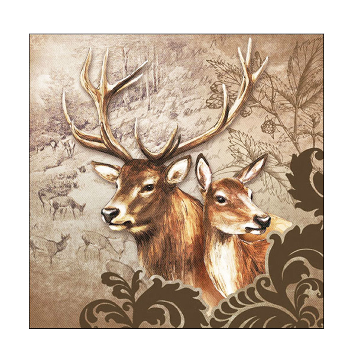 Ambiente Papierservietten Hirsch, Hirschpaar braun, 33x33cm