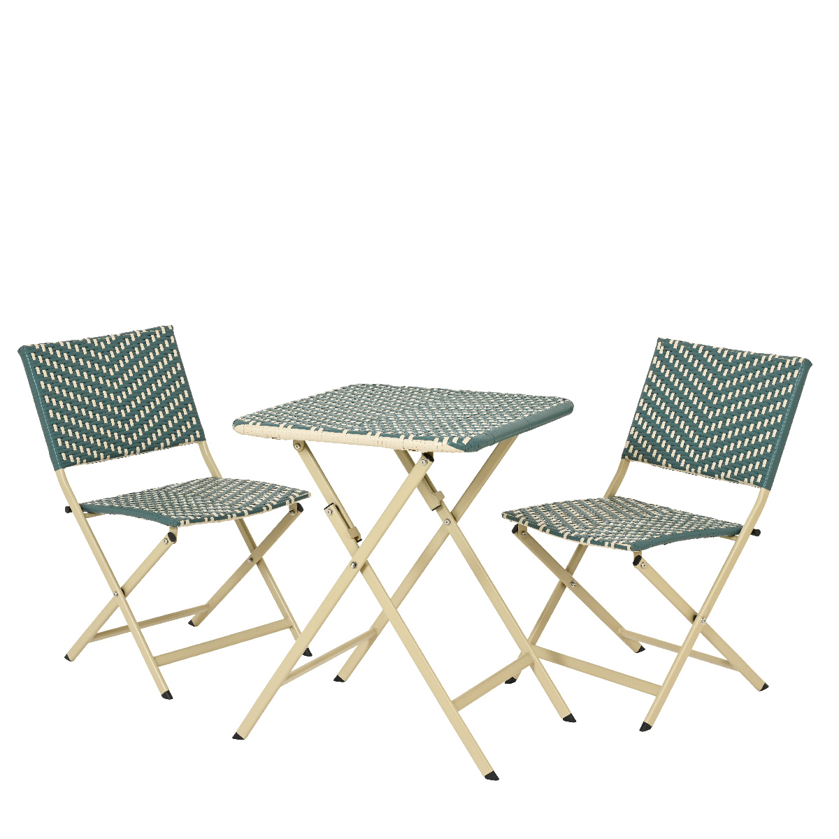 Bistroset Como blaugrün-beige, Balkon Gartentischset 3 teilig, klappbar, outdoor