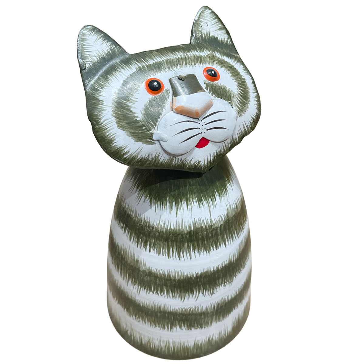 Zaunhocker Haustier Katze, Metallkatze olive-weiß, 9x14cm