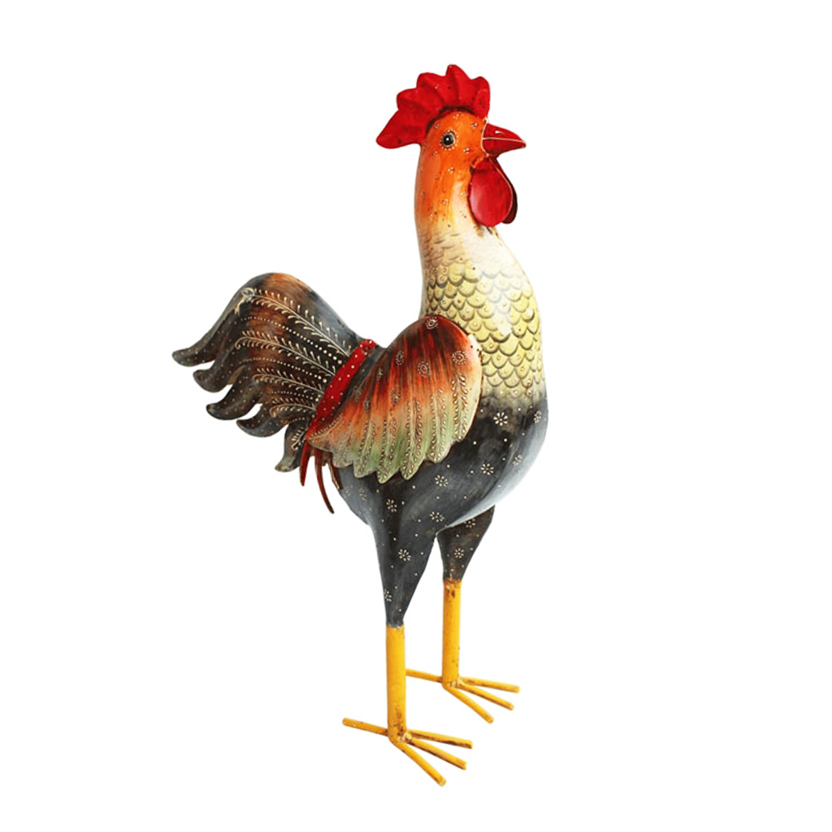 Deko Hahn, großer stolzer Metallhahn schwarz-orange, 66cm
