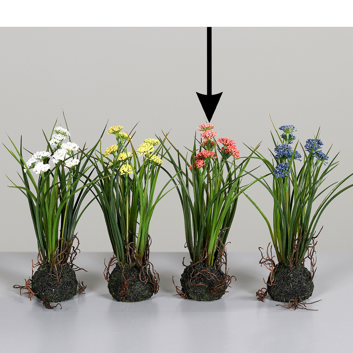 Deko Kunstpflanze Wiesenblume, Wiesenblumen rot mit Erdballen, 22cm, DPI 