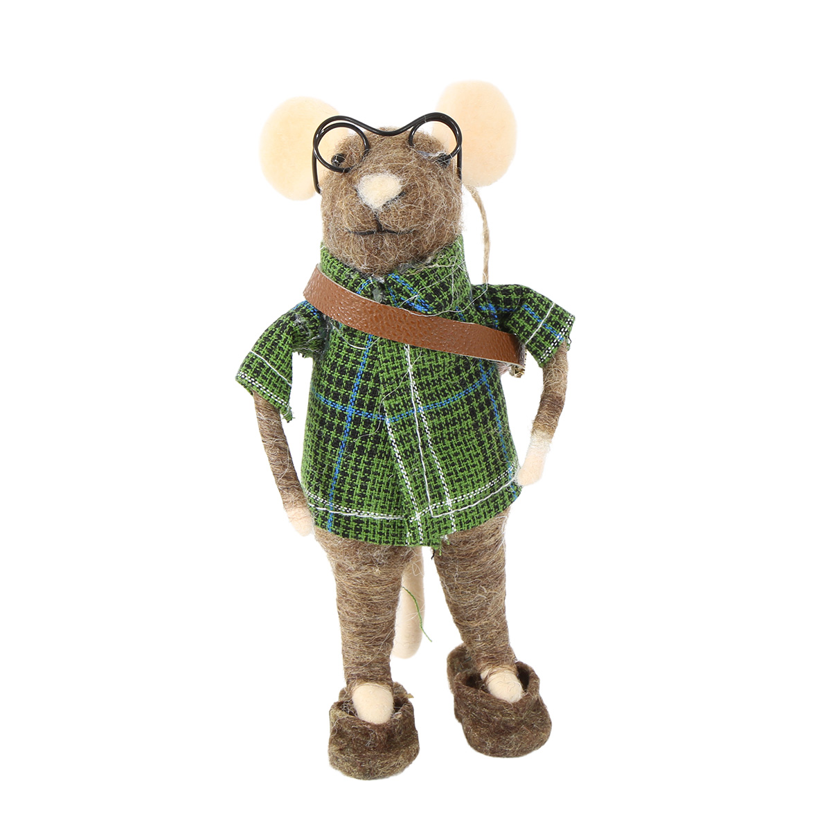 Deko Maus, Filzmaus mit Brille und Tasche und Karohemd, 11cm, Hänger