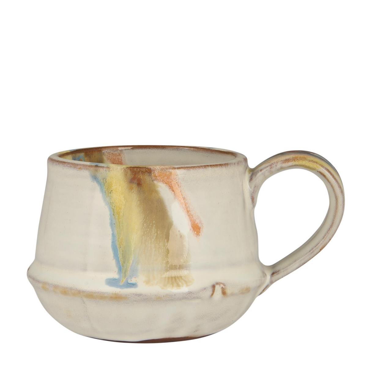 Tasse Kalmar mit Henkel mehrfarbige Streifen, rustikale Steingut-Tasse, Ib Laursen