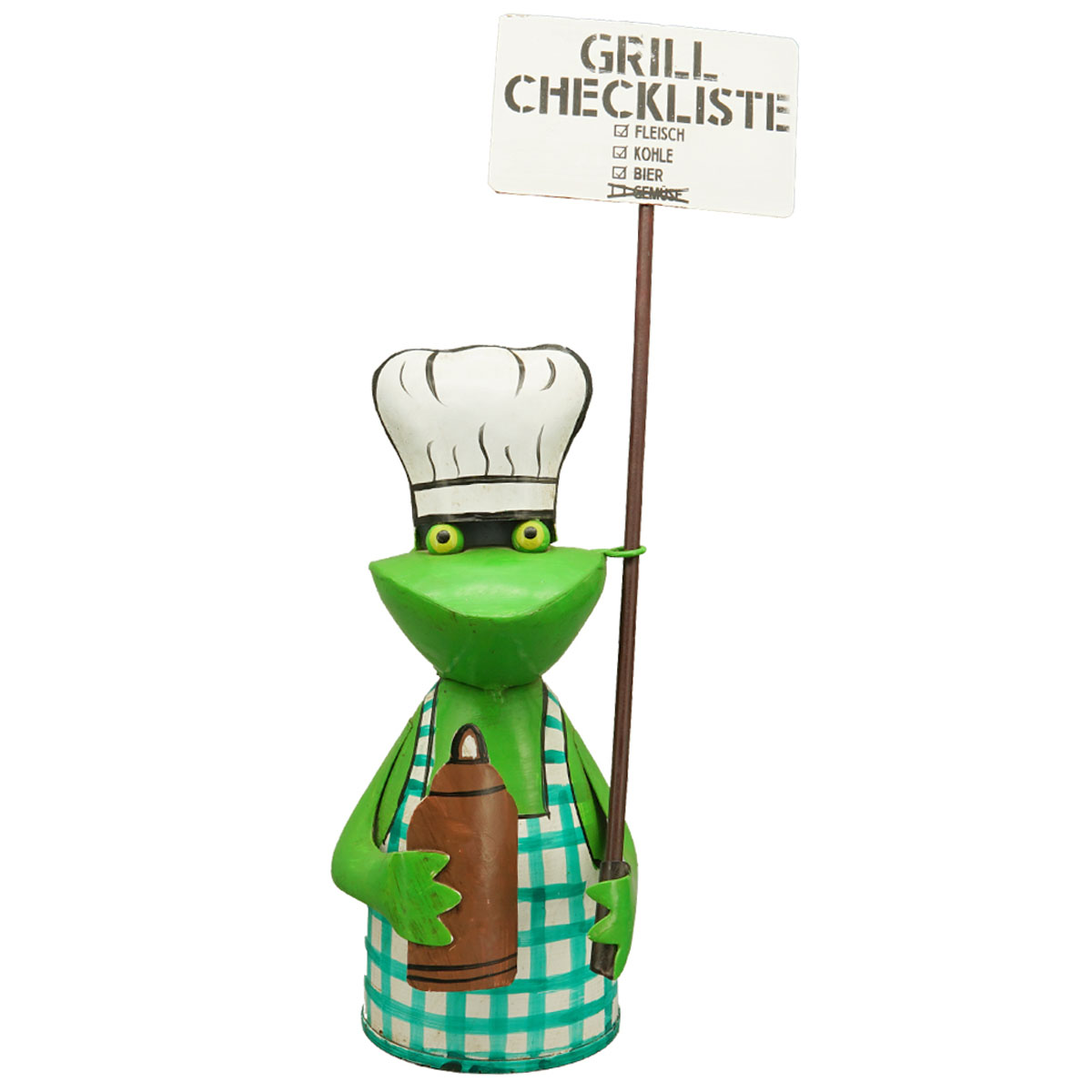 Zaunhocker Frosch Grillmeister BBQ, Metallfrosch mit Schild, 18cm