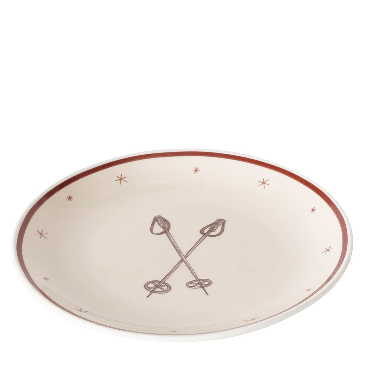 Teller Mountains Skistöcke, Keramikteller Winter, Ø21cm, Keramik, Boltze Home Collections