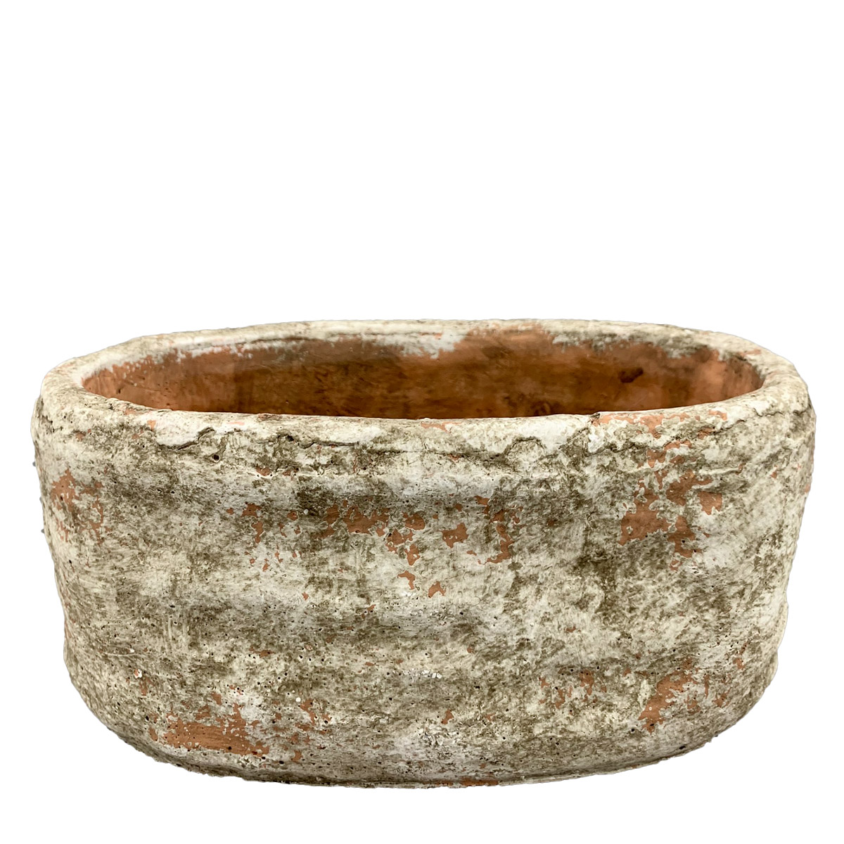 Tonschale Moola oval Shabby Chic, Zementtopf rötlich-braun, 18x9cm