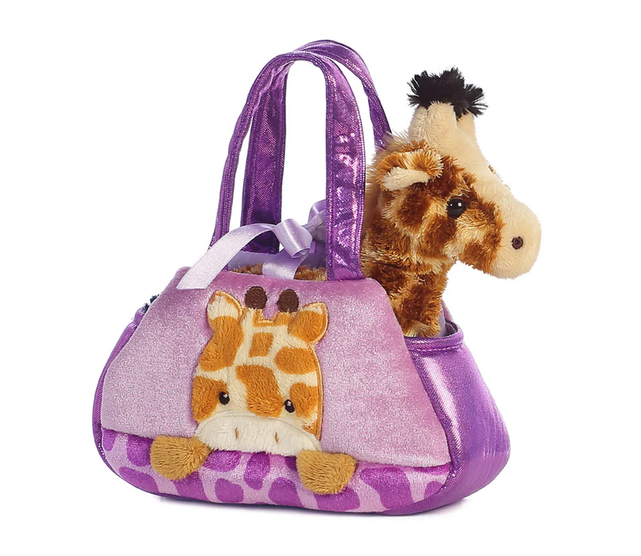 Plüsch Tasche mit Stofftier, Giraffe, braun-creme/violett, Fancy Pals, 20cm, Aurora World