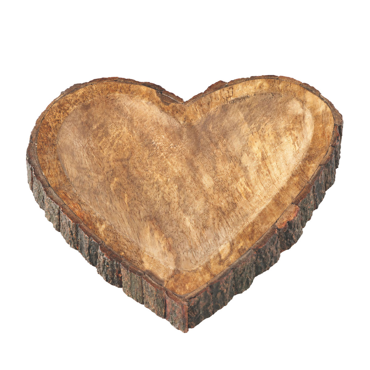 Holzschale Herz, rustikale Naturholzschale mit Rinde und kleiner Vertiefung, 20cm