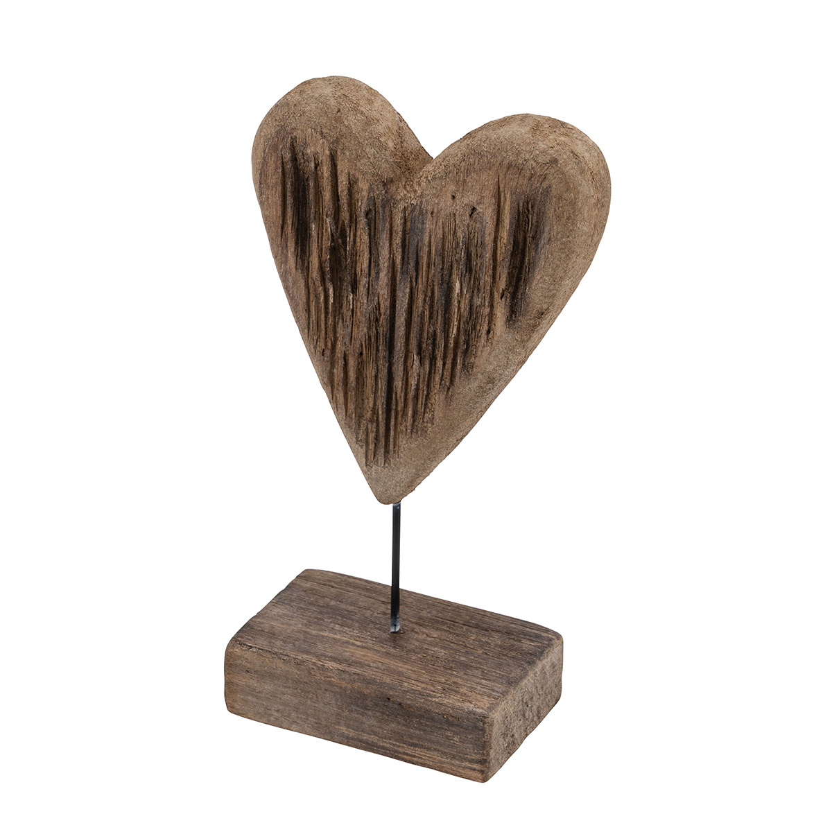 Holzherz auf Fuß, rustikales Herz aus Naturholz, 20cm
