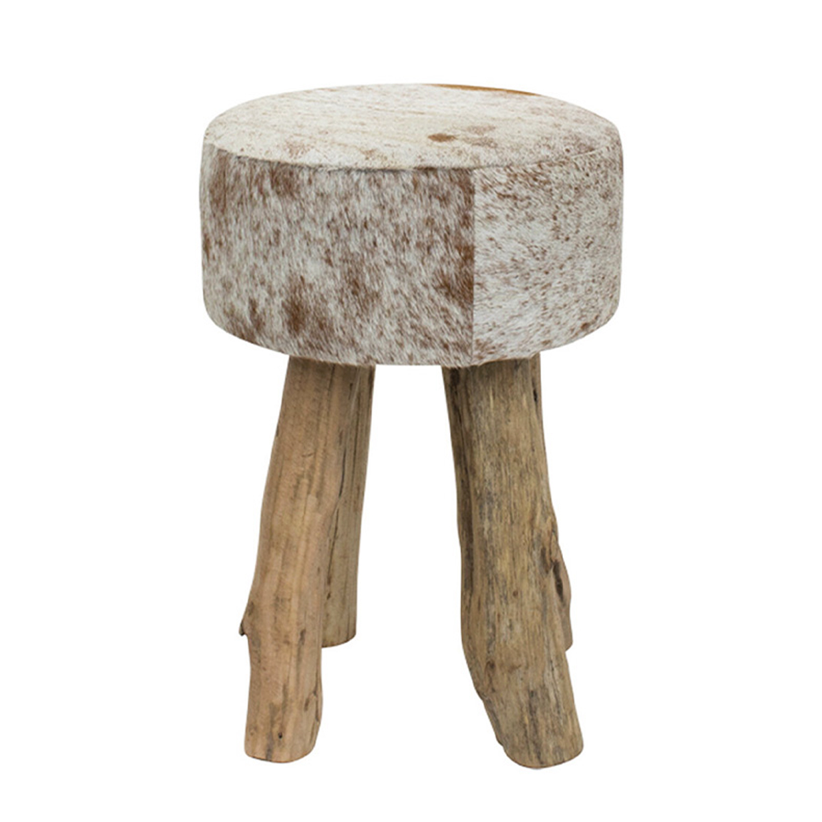 Kuhfell Hocker rund, Fellhocker auf Holzbeine, 45cm, braun-weiß, Mars & More